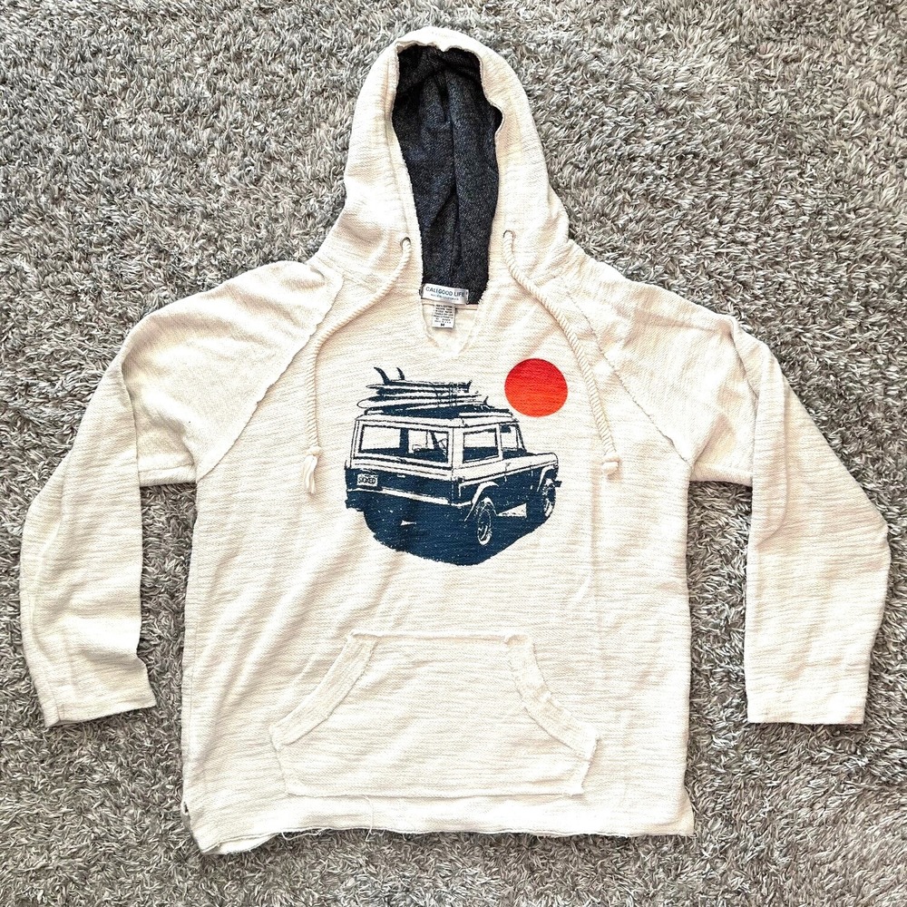 Cali Good Life Hoodie Sweatshirt Mens Medium Frayed Pullover Camping